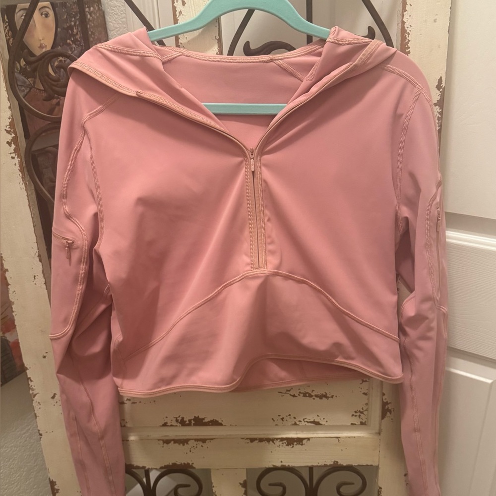 Lululemon Break a Trail Half Zip Pink Cropped Hoodie. NWOT